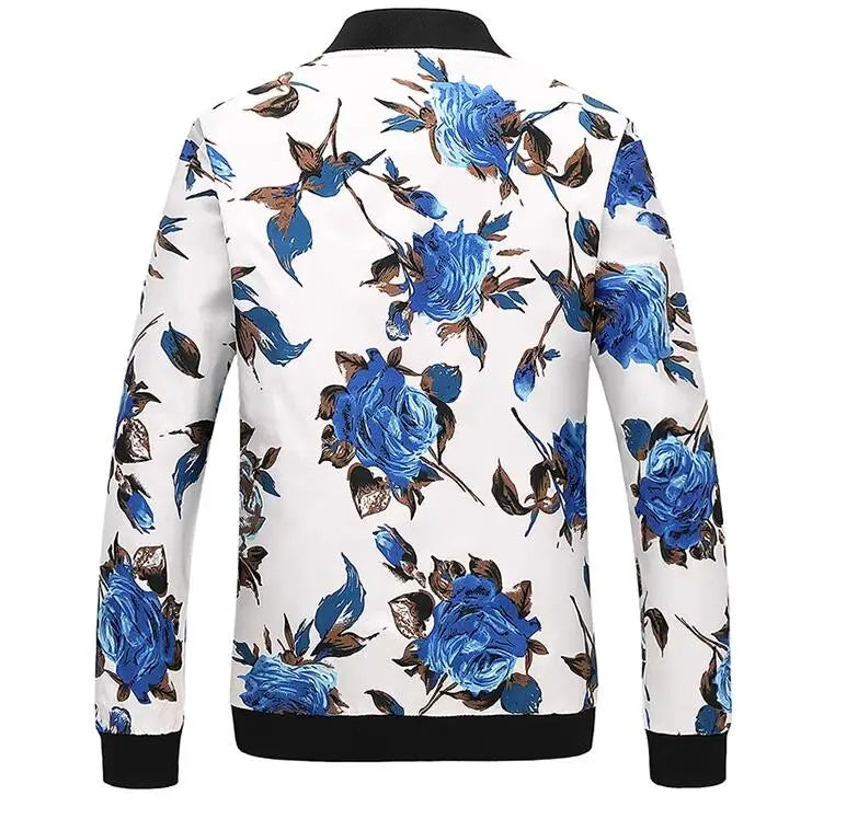 Men's Long-Sleeve Floral Baseball Collar Jacket – Casual High Street Fashion Sportswear