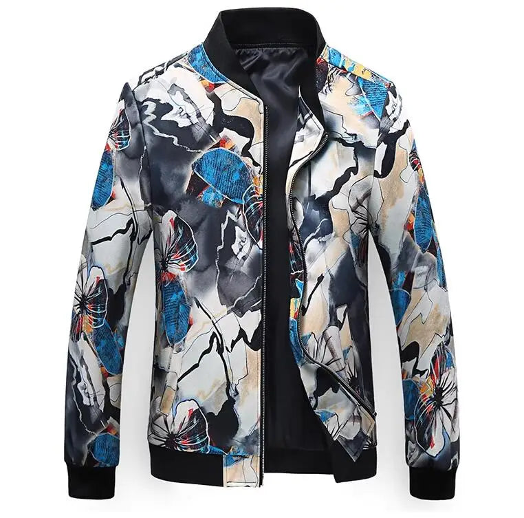 Men's Long-Sleeve Floral Baseball Collar Jacket – Casual High Street Fashion Sportswear