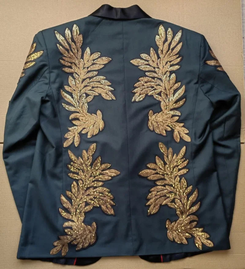 Gold Sequin Appliqué Suit | High-Quality Men's Performance & Casual Jacket by BlazerBoyz