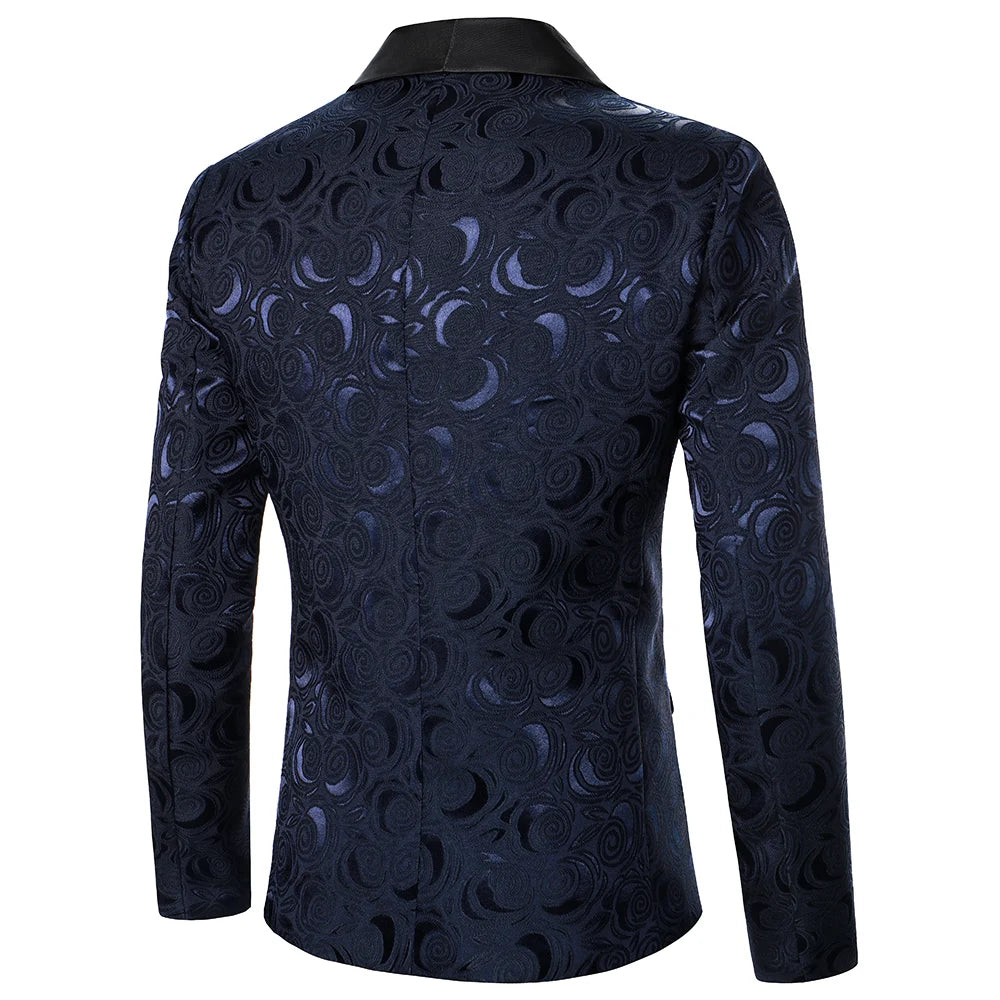 Men’s Rose Pattern Jacquard Blazer | Luxury Contrast Collar Slim Fit Party Jacket by BlazerBoyz