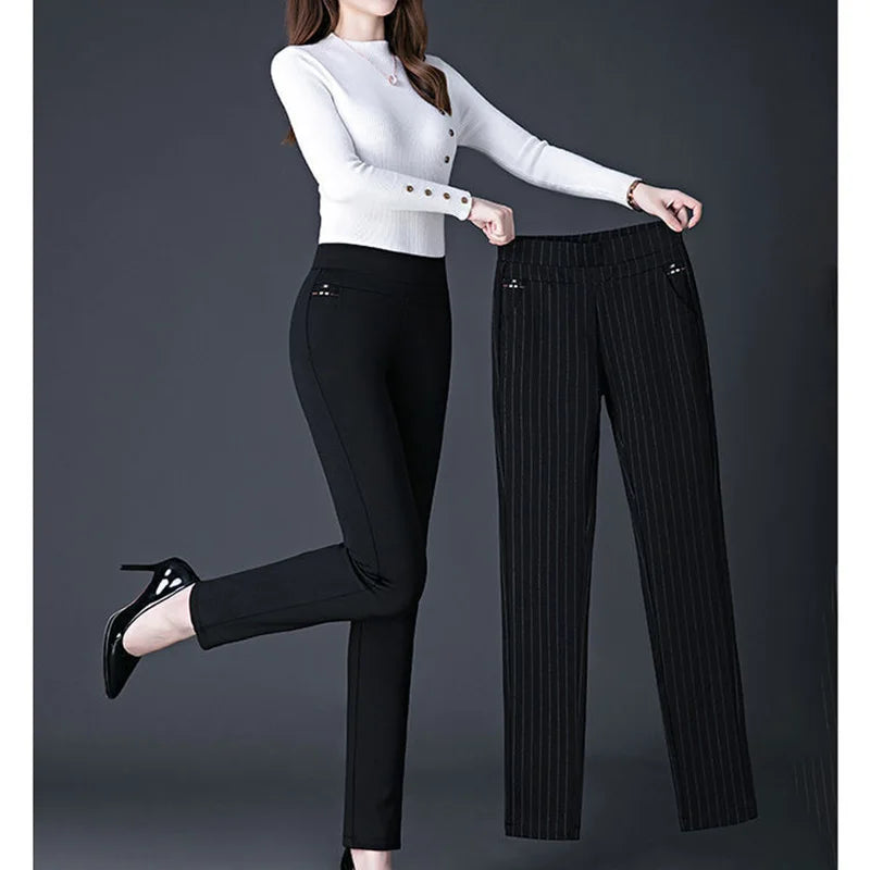 Diamond Stripes High-Waist Pants | Women’s Spring & Summer Office Casual Trousers