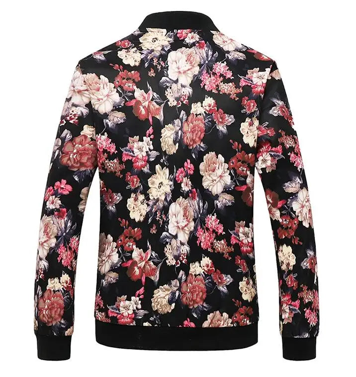 Men's Long-Sleeve Floral Baseball Collar Jacket – Casual High Street Fashion Sportswear