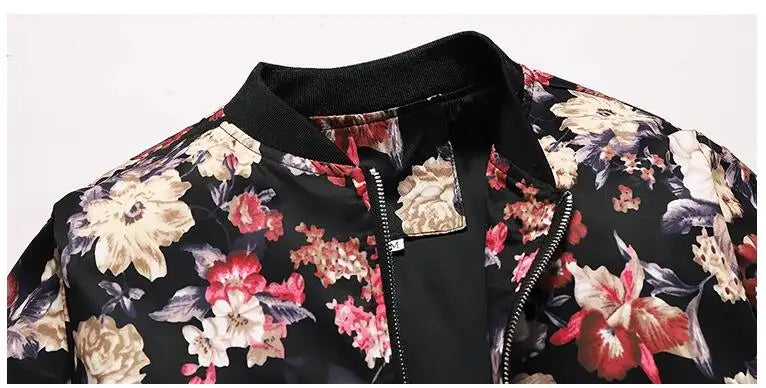 Men's Long-Sleeve Floral Baseball Collar Jacket – Casual High Street Fashion Sportswear