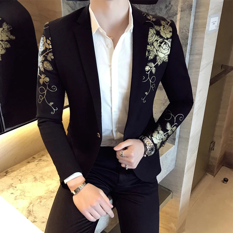 Luxury Gold Print Blazer | Slim Fit Men's Stage & Wedding Jacket by BlazerBoyz