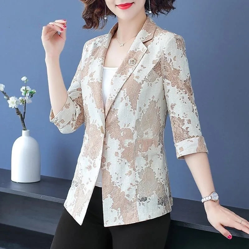 Women’s Blue Lace Blazer | CHAXIAOA Chic Long Sleeve Stylish Outerwear