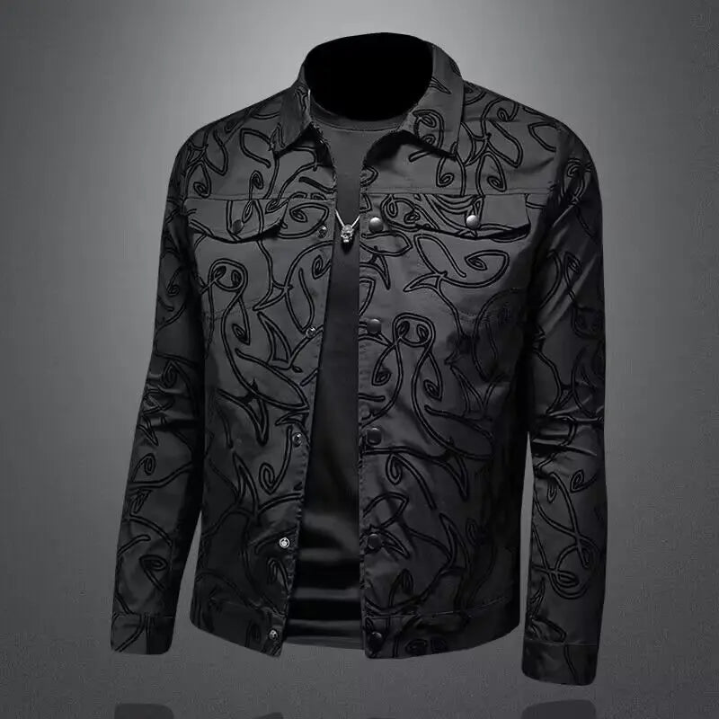 Luxury Flocking Jacquard Bomber Jacket – Men's Vintage Slim Fit Business Casual Coat