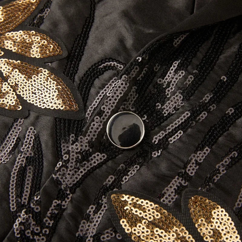 Gold Sequin Appliqué Suit | High-Quality Men's Performance & Casual Jacket by BlazerBoyz