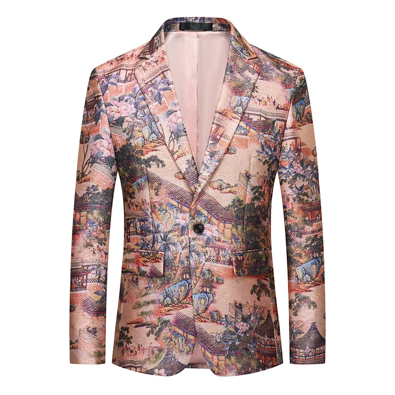 Men's Black Floral Jacquard Party Blazer | Luxury Steampunk Designer Suit Jacket by BlazerBoyz