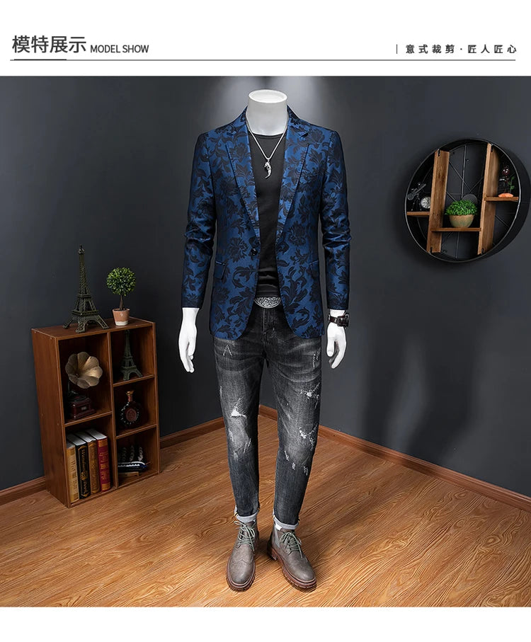 Men’s British Style Jacquard Blazer | Luxury Slim Fit Business Casual Suit by BlazerBoyz