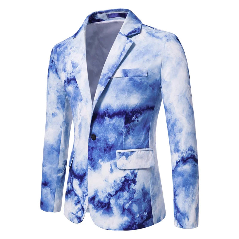 Men’s Printed and Dyed Floral Suit Jacket | Fashionable Blue/Black Blazer by BlazerBoyz