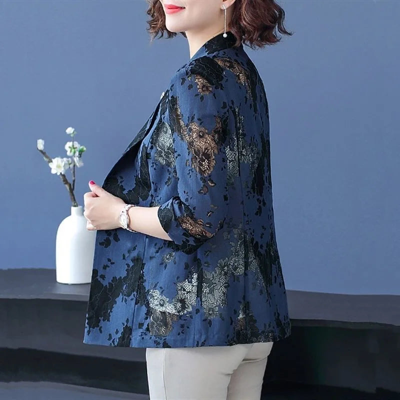 Women’s Blue Lace Blazer | CHAXIAOA Chic Long Sleeve Stylish Outerwear