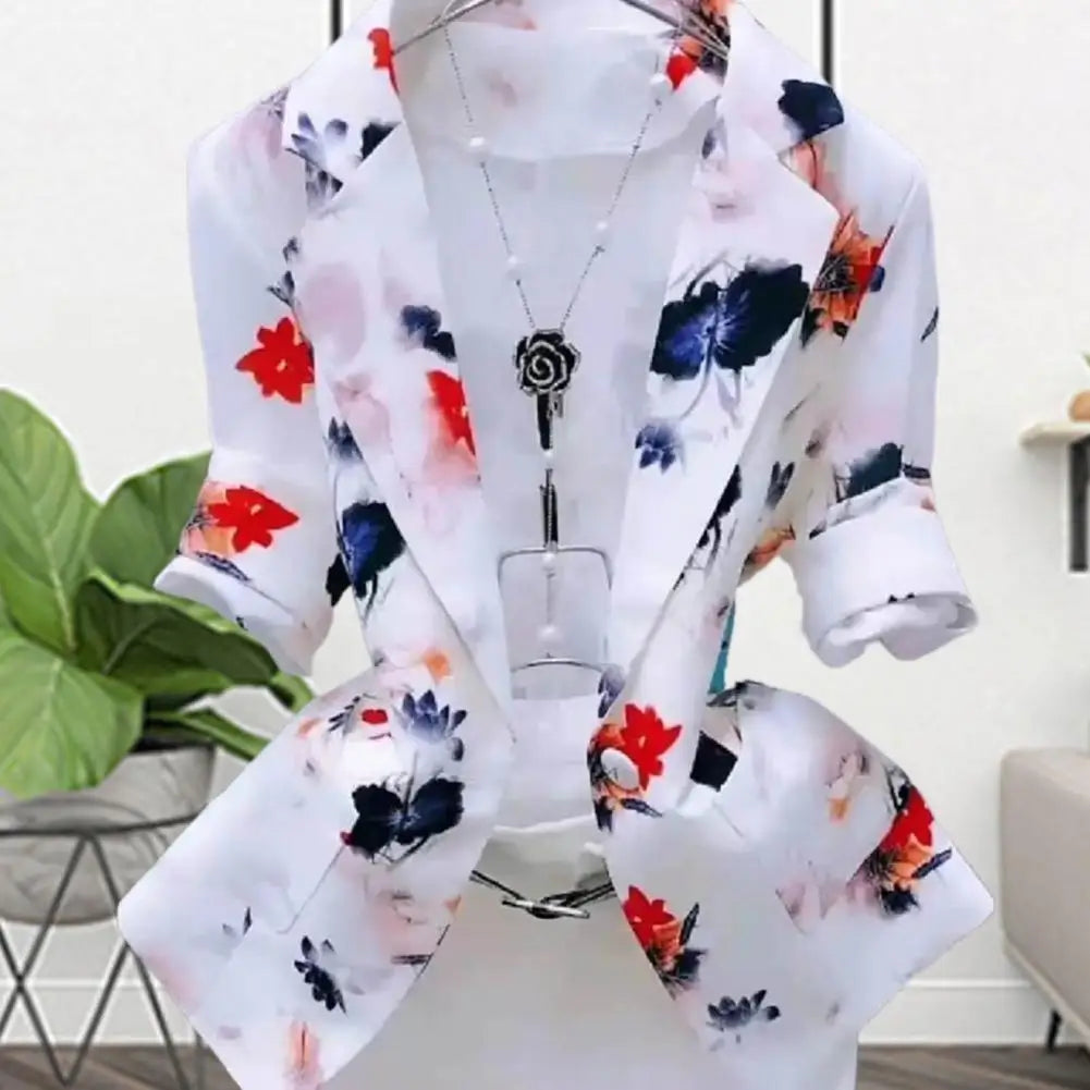 Thin Flower Pattern Suit Jacket | Lightweight Long Sleeve Office Lady Outerwear by BlazerGirlz