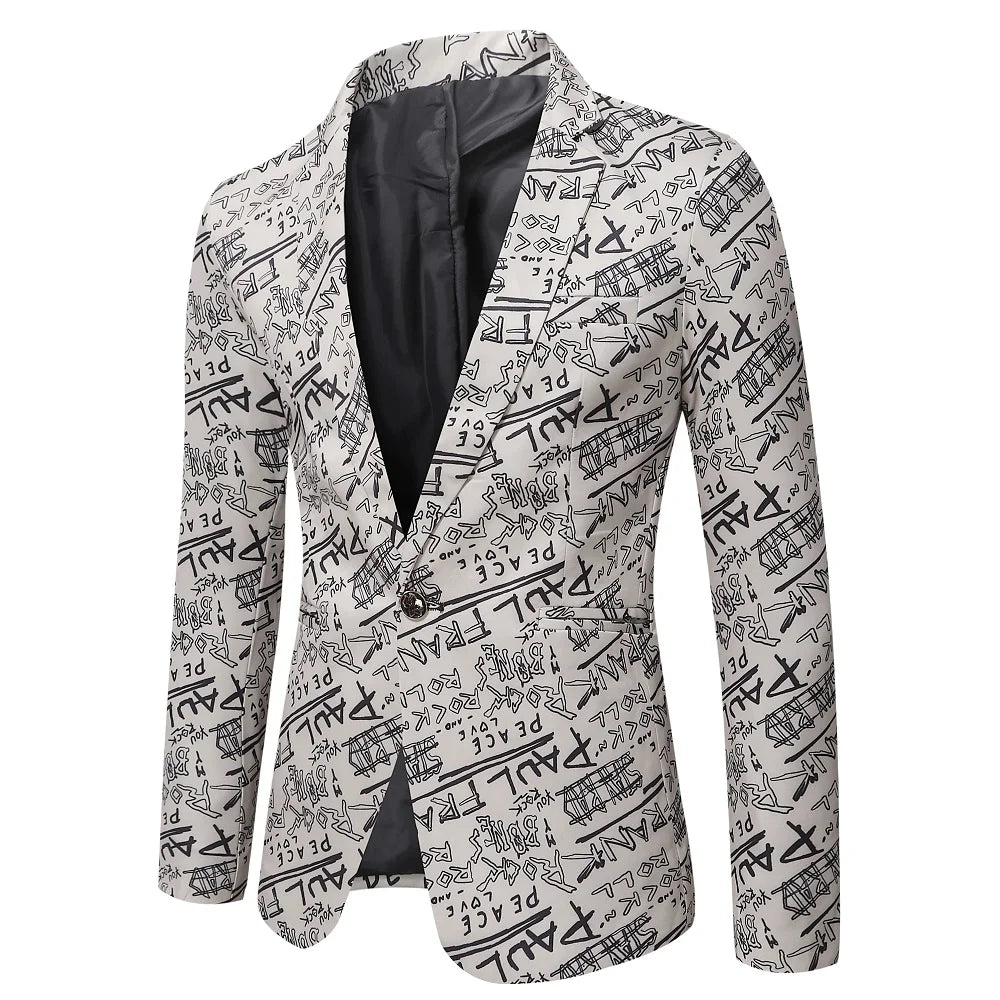 Men’s Casual Letter Printed Suit Jacket | Elegant Slim Fit Veston Homme by BlazerBoyz