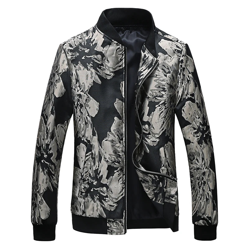 Men's Long-Sleeve Floral Baseball Collar Jacket – Casual High Street Fashion Sportswear