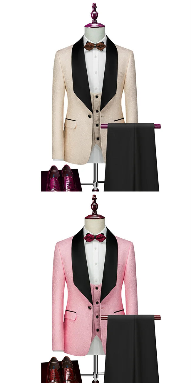 Courtly Charm 3-Piece Suit | Men's Slim Fit Swallowtail Wedding, Office, & Banquet Ensemble