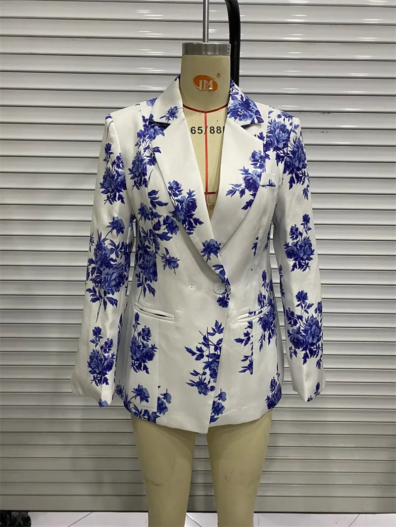 Women’s Floral Print Vintage Suit | Asymmetrical One-Button Slim Fit Short Coat by BlazerGirlz