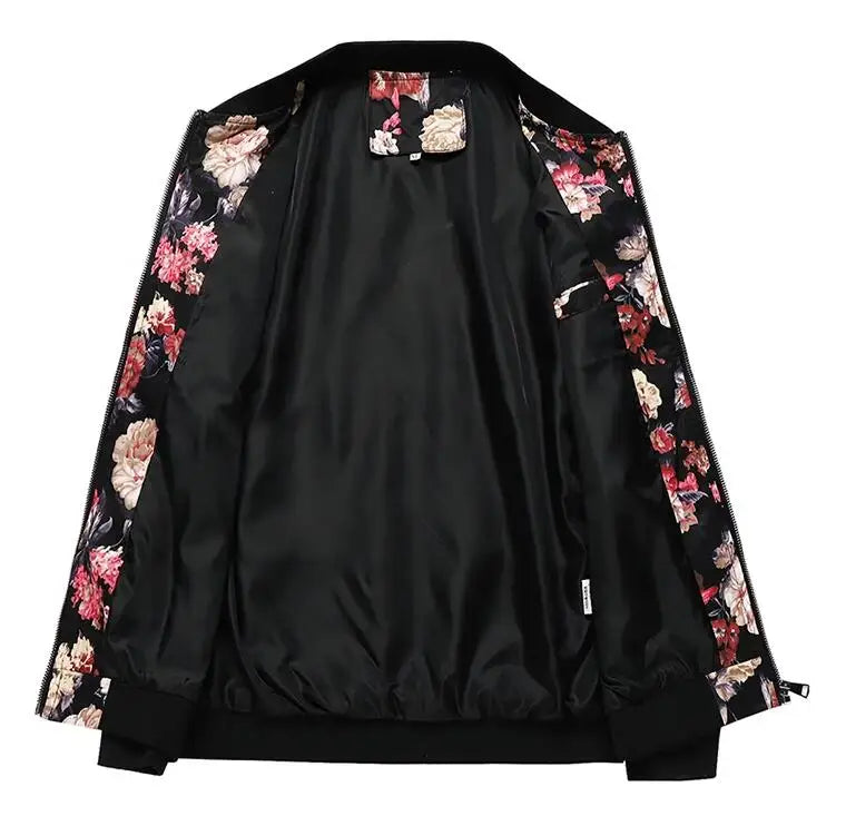 Men's Long-Sleeve Floral Baseball Collar Jacket – Casual High Street Fashion Sportswear