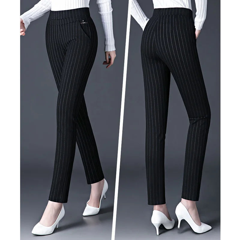 Diamond Stripes High-Waist Pants | Women’s Spring & Summer Office Casual Trousers