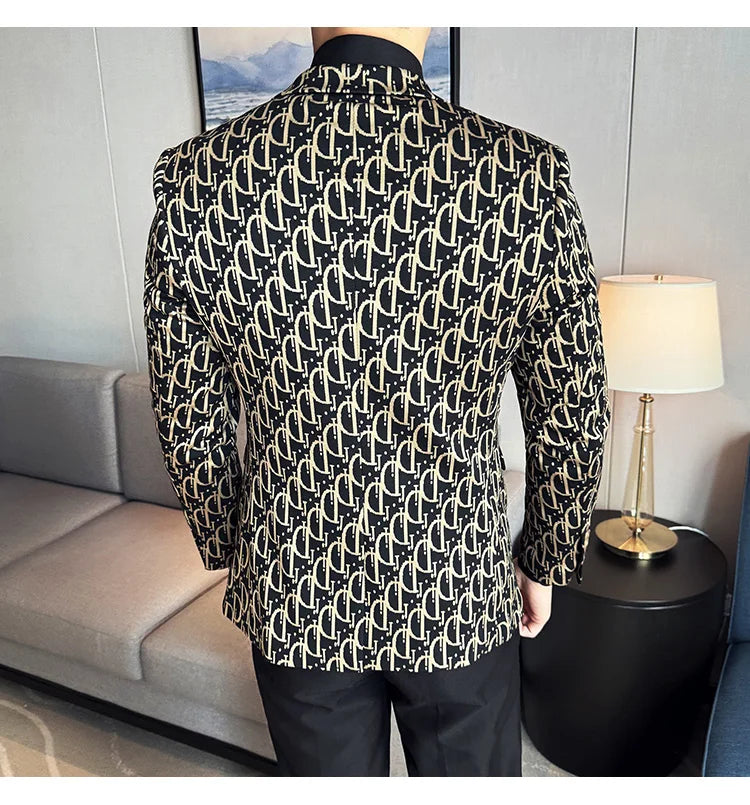 Stylish Letter Print Slim-Fit Blazer for Men | Personality Social Jacket by BlazerBoyz