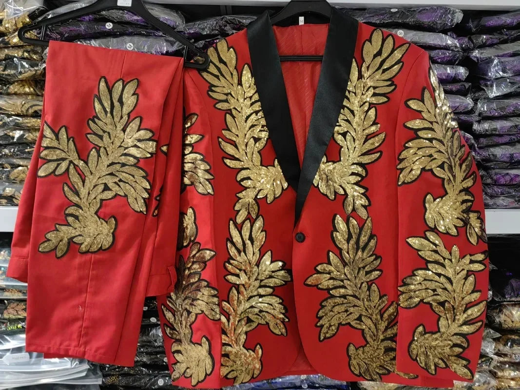 Gold Sequin Appliqué Suit | High-Quality Men's Performance & Casual Jacket by BlazerBoyz