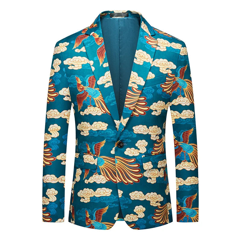 Luxury Peacock Feather Jacquard Blazer | Top-Quality Single Button Men’s Elegant Suit Jacket by BlazerBoyz