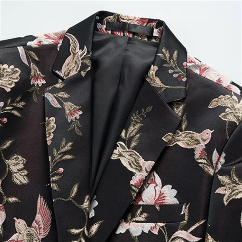 Men's Black Floral Jacquard Party Blazer | Luxury Steampunk Designer Suit Jacket by BlazerBoyz