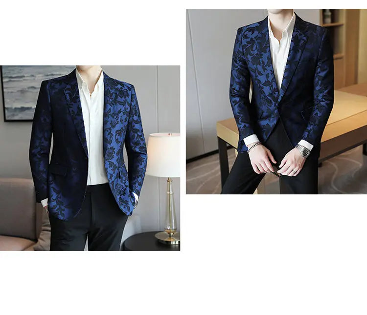 Luxury Print Slim Fit Blazer for Men | Black Suit Jacket for Stage, Party, & Wedding | Sizes 4XL-5XL by BlazerBoyz