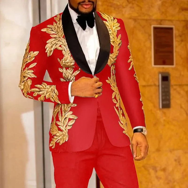 Gold Sequin Appliqué Suit | High-Quality Men's Performance & Casual Jacket by BlazerBoyz