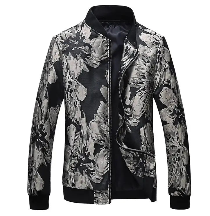 Men's Long-Sleeve Floral Baseball Collar Jacket – Casual High Street Fashion Sportswear