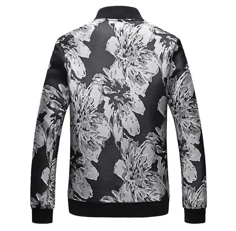 Men's Long-Sleeve Floral Baseball Collar Jacket – Casual High Street Fashion Sportswear