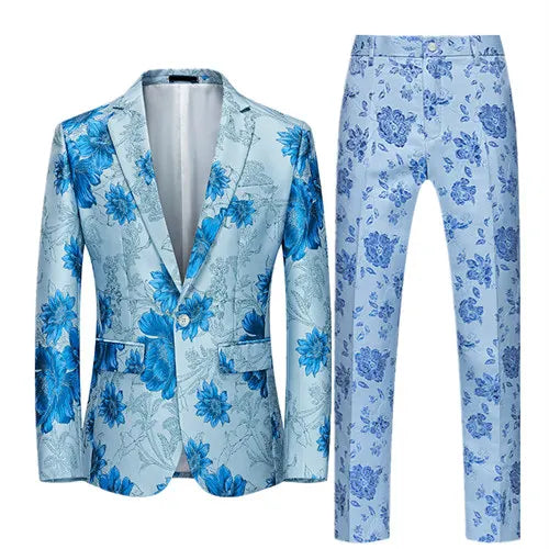 White Embroidered Two-Piece Men’s Slim Fit Suit | Blazer and Trousers in Blue, Red, Green by BlazerBoyz