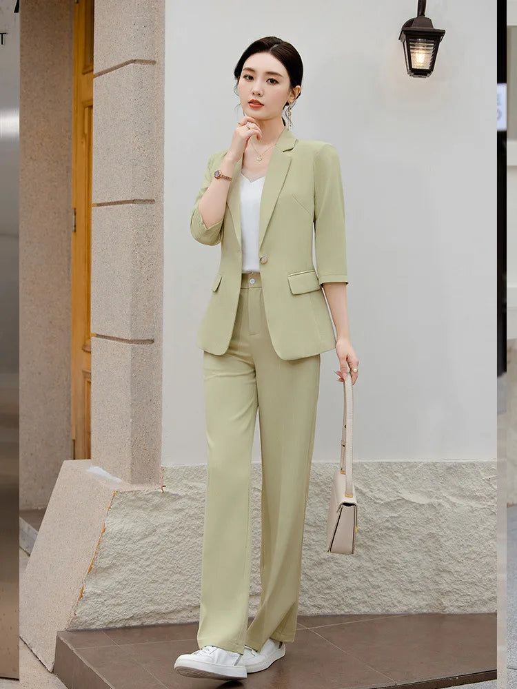 Office Pant Suits for Women | Casual 2-Piece Set with Three-Quarter Sleeve Blazer by BlazerGirlz