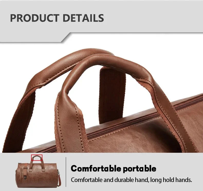 Leather Duffle Bag with Adjustable Strap | Stylish Carry-On Garment Travel Bag