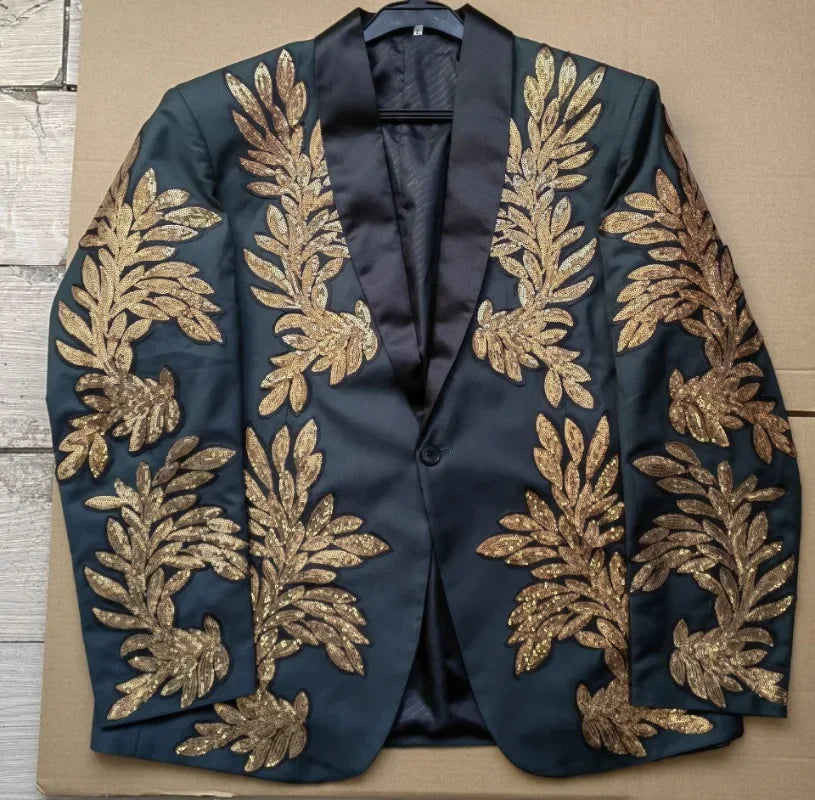 Gold Sequin Appliqué Suit | High-Quality Men's Performance & Casual Jacket by BlazerBoyz