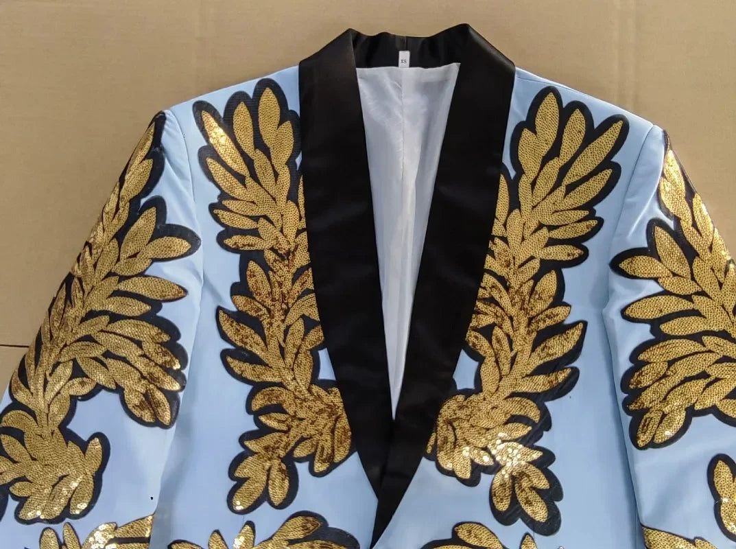 Gold Sequin Appliqué Suit | High-Quality Men's Performance & Casual Jacket by BlazerBoyz