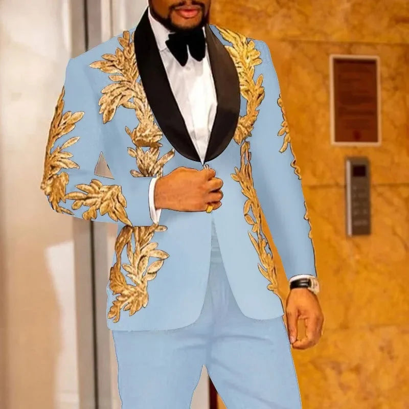 Gold Sequin Appliqué Suit | High-Quality Men's Performance & Casual Jacket by BlazerBoyz