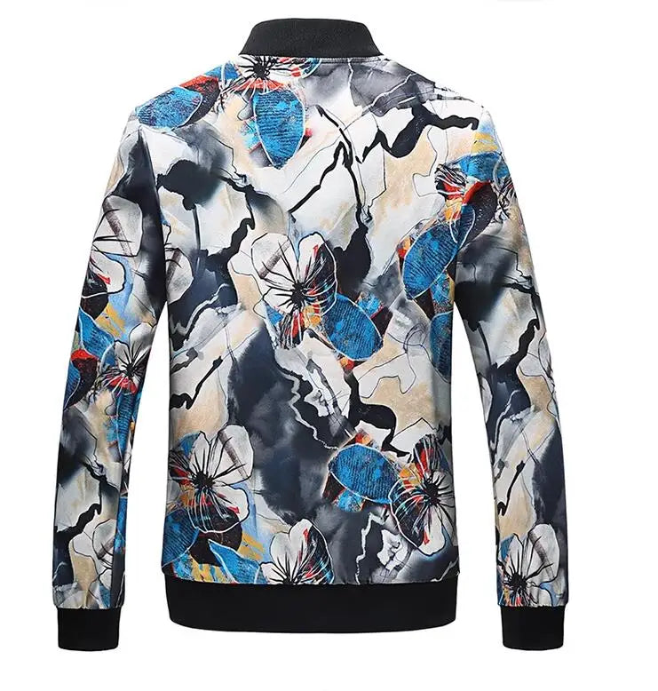 Men's Long-Sleeve Floral Baseball Collar Jacket – Casual High Street Fashion Sportswear