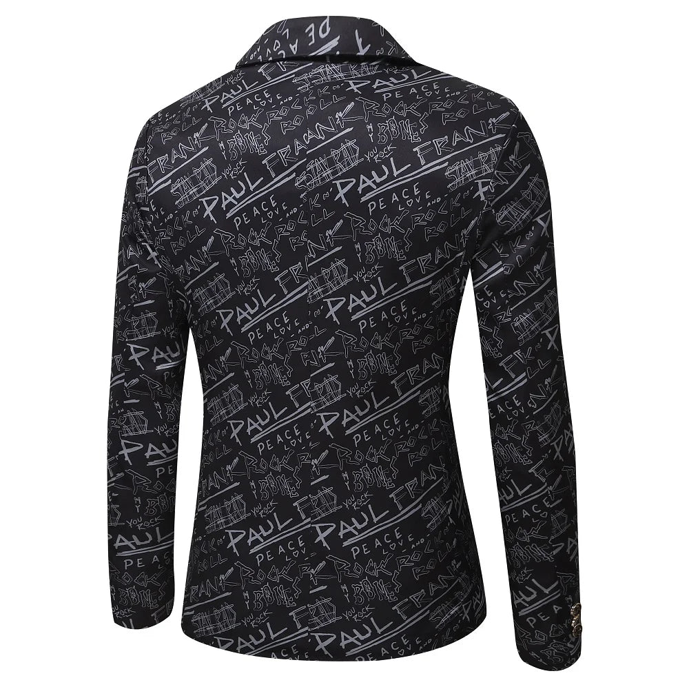 Men’s Casual Letter Printed Suit Jacket | Elegant Slim Fit Veston Homme by BlazerBoyz