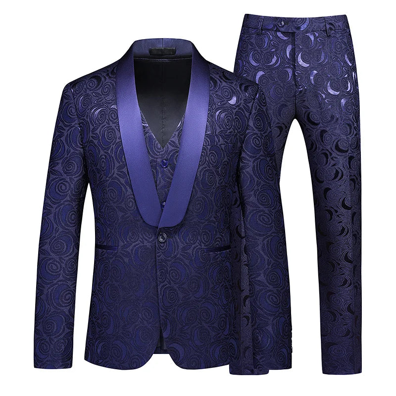 Courtly Charm 3-Piece Suit | Men's Slim Fit Swallowtail Wedding, Office, & Banquet Ensemble