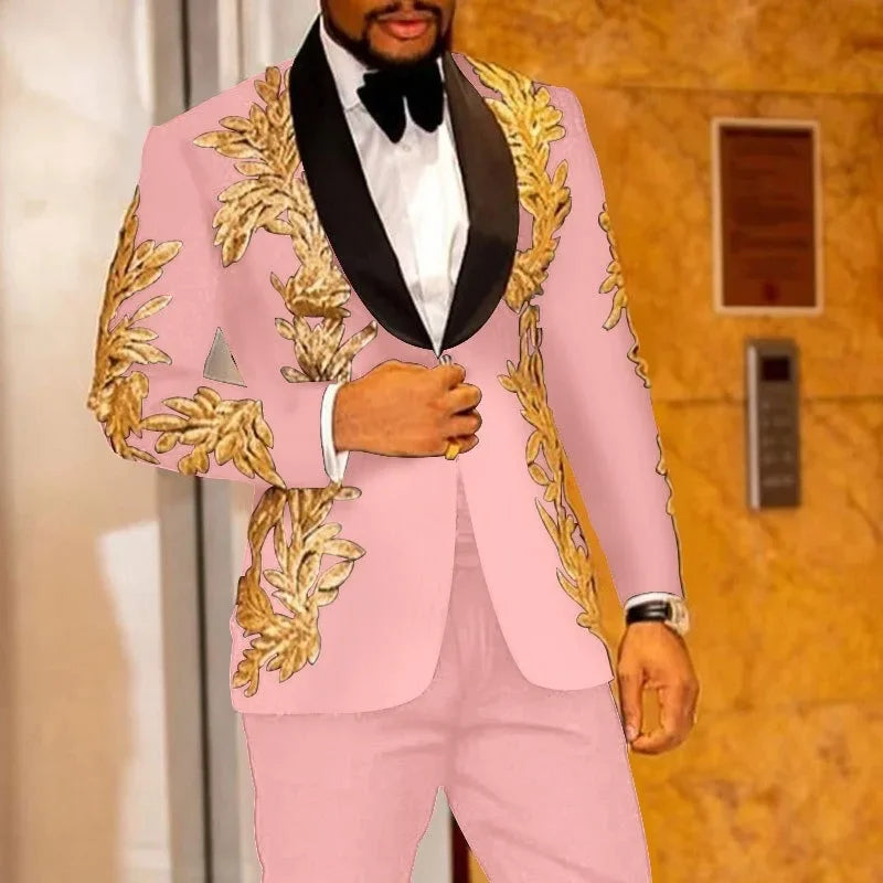 Gold Sequin Appliqué Suit | High-Quality Men's Performance & Casual Jacket by BlazerBoyz